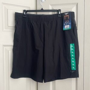 NWT Speedo Men XL Shorts 36/38 Black Techvolley Comfort Liner UPF 50+.  #187